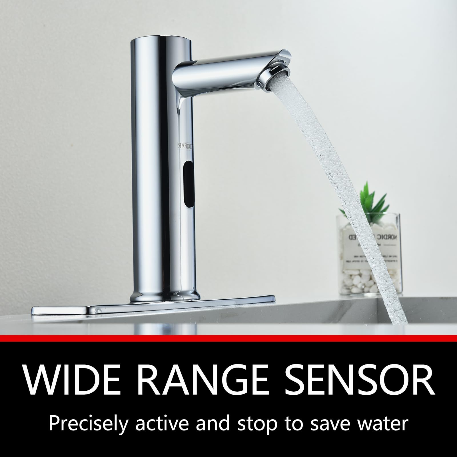 Grifo automático sin contacto con sensor de movimiento comercial, grifo de baño con placa de cubierta, grifos de tocador de cascada manos libres, grifo de agua para baño con caja de control y