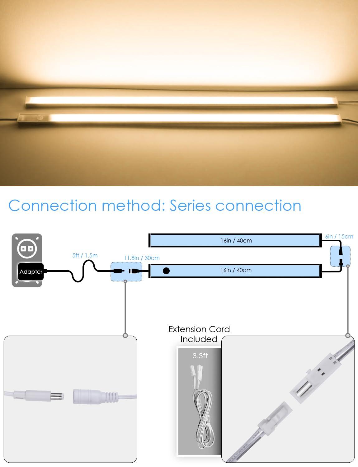 Luci LED sotto il bancone con sensore di movimento da 40,6 cm, 12 V, super luminose, ultra sottili, magnetiche, per cucina/corridoio/toilette/garage/armadio (bianco caldo/3000 K, confezione