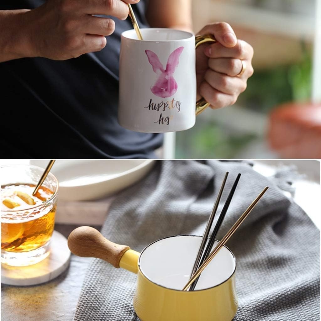 Dinner Spoon Set Stainless Steel Gold Milk Beverage Milk Tea Milk Powder Honey Coffee stir Stick Spoon Dessert Spoon Western Food Cold Drink Long Handle Dinner Spoon/Soup La