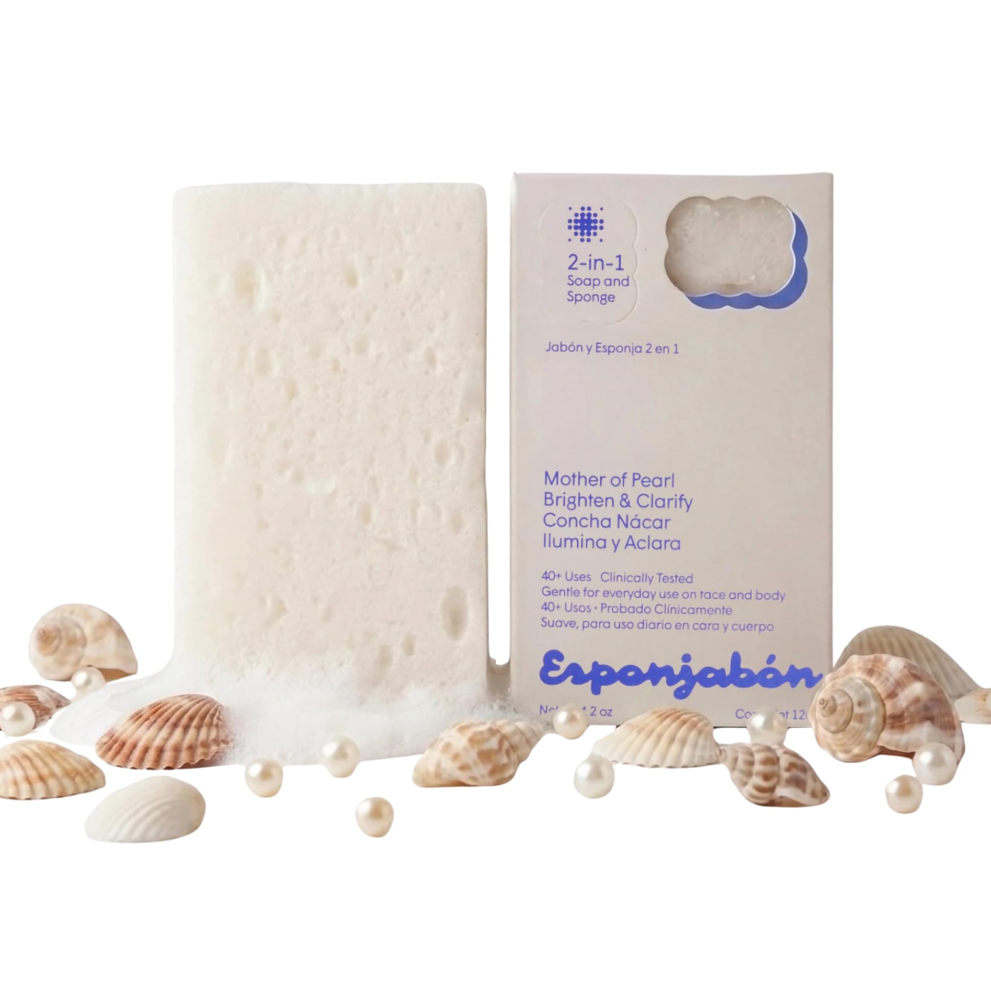 T. Taio Mother of Pearl Esponjabon Soap Sponge - Gentle Shower Scrubber - Cleaning Bath Wash Scrub - Dirt & Oil Removal - Massage & Lather Foot, Elbow, & Face Bathroom Accessories Fresh Nacre Scent