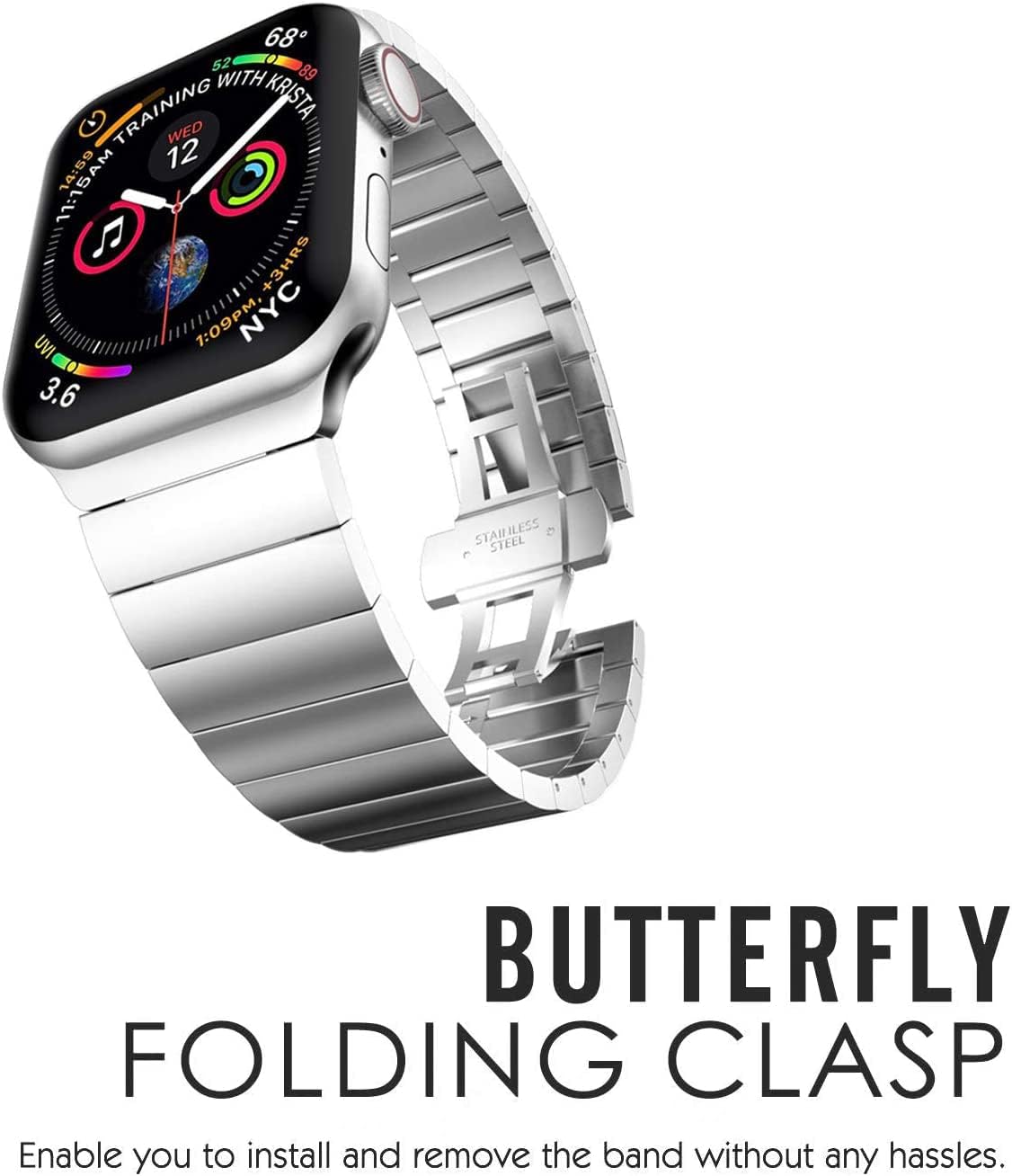 Stainless Steel Strap for Apple Watch Band,Metal Replacement Link Bracelet Loop,for iWatch Series 11/10/9/8/7,Ultra 3/2/1,SE 3/2/1 [2025] (46mm/45mm/44mm/49mm,Silver)