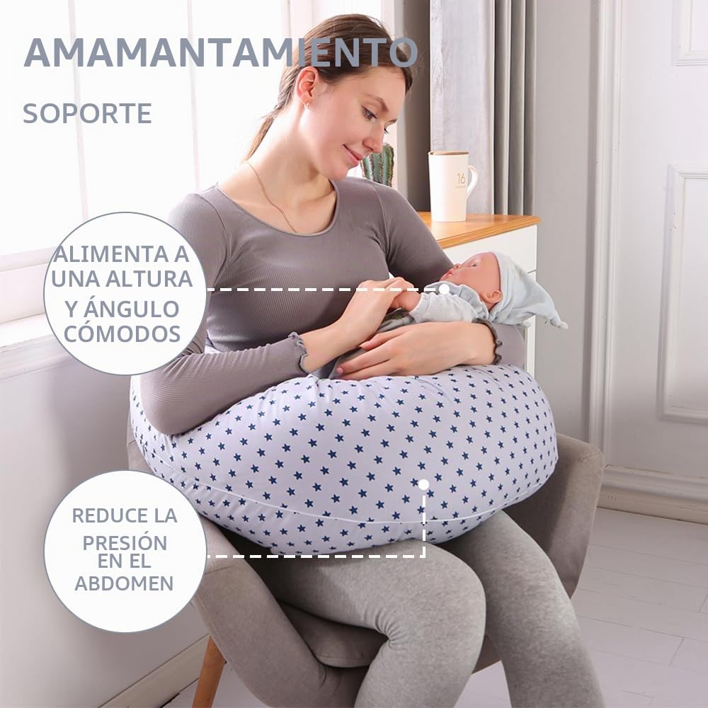 Chilling Home Almohada Embarazada 2 en 1 XXL,Cojin Lactancia Bebe para Dormir, Almohada de Embarazo con Almohada Interior y Funda de Algodón Almohada de Embarazo (Azul)