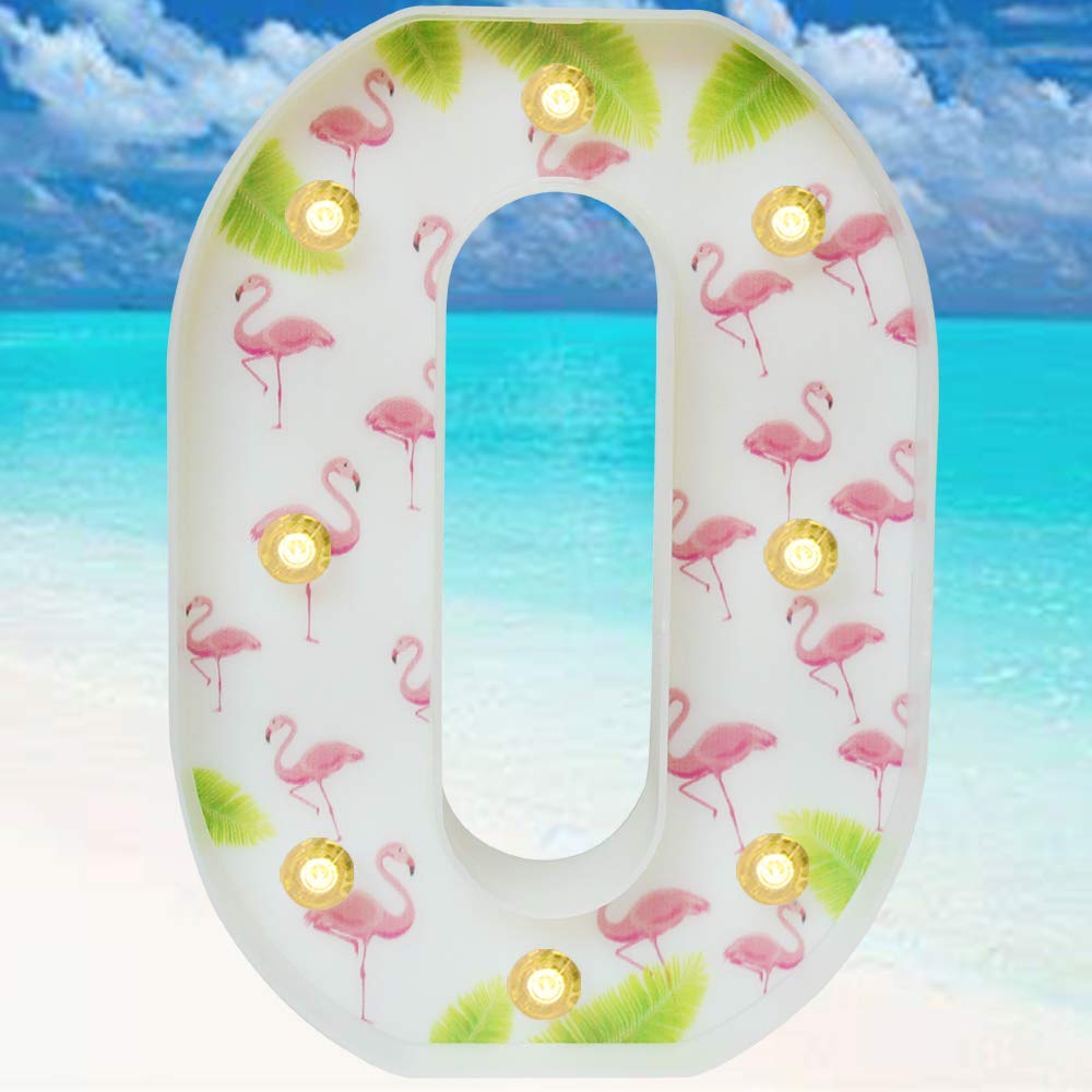 Pooqla LED Marquee Letter Light Sign, Light Up 26 Alphabet Letters Summer Flamingo Palm Tree Painted for Party Christmas Decoration O