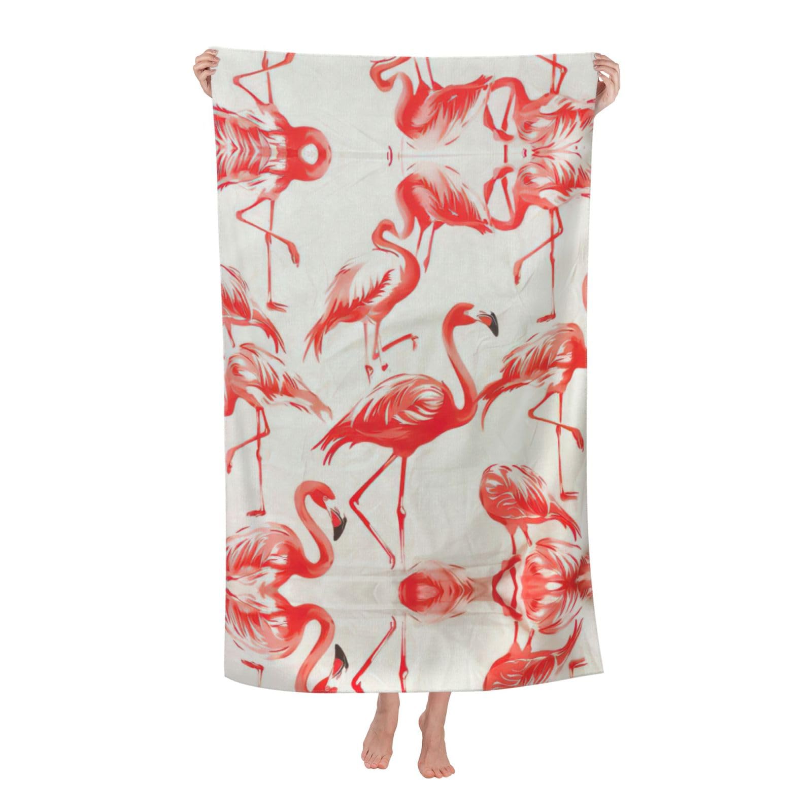 Oazcvbnn Women's White Flamingos On Print Adult Beach Towel Summer Travel Pool Vacation Swimming Fitness Outdoor Adventures