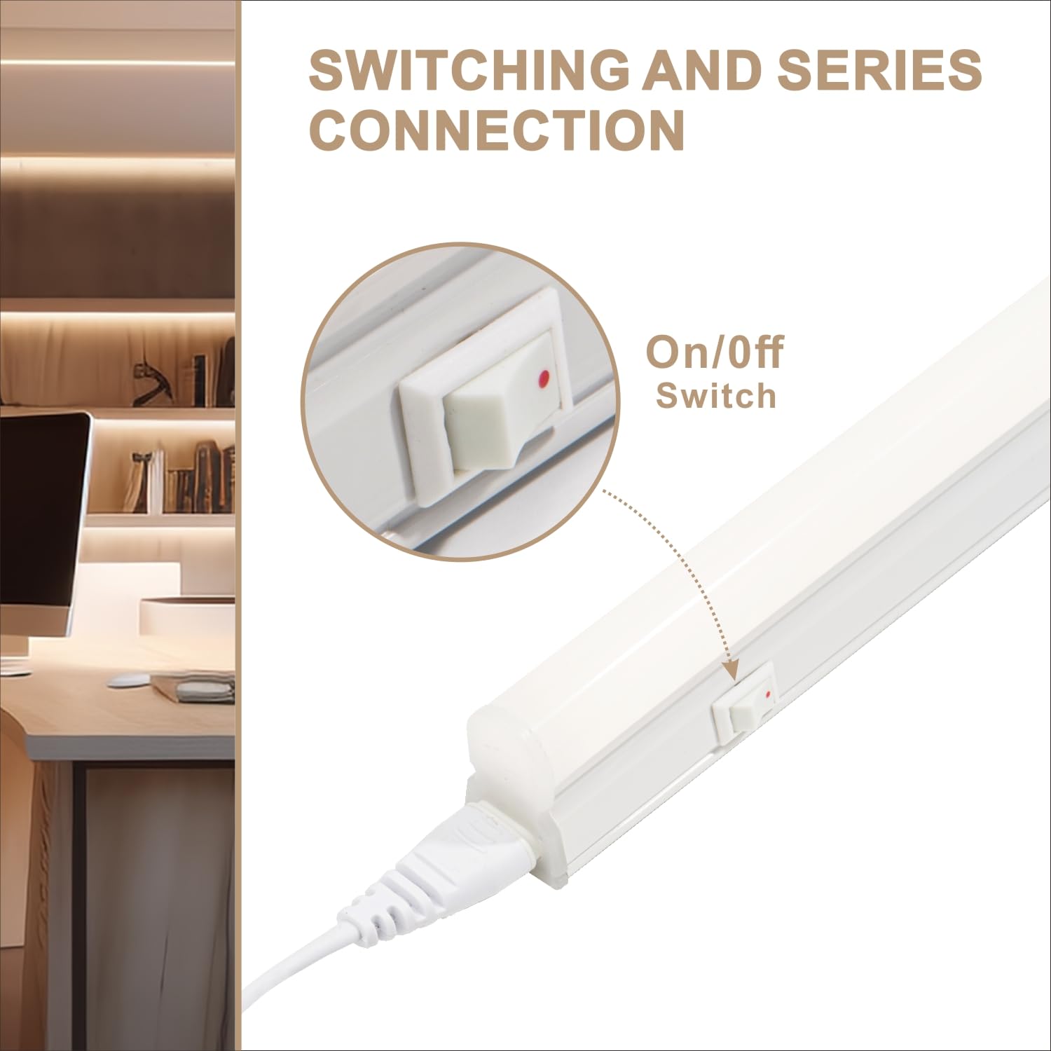 Réglette LED avec Interrupteur marche/arrêt Lot de 2, Neon LED 60 cm Couleur de Lumière Blanc Neutre 4000K, Connectable avec prise, Raccordement Possible de Jusqu'à 6 Luminaire pour Cuisine, Armoire