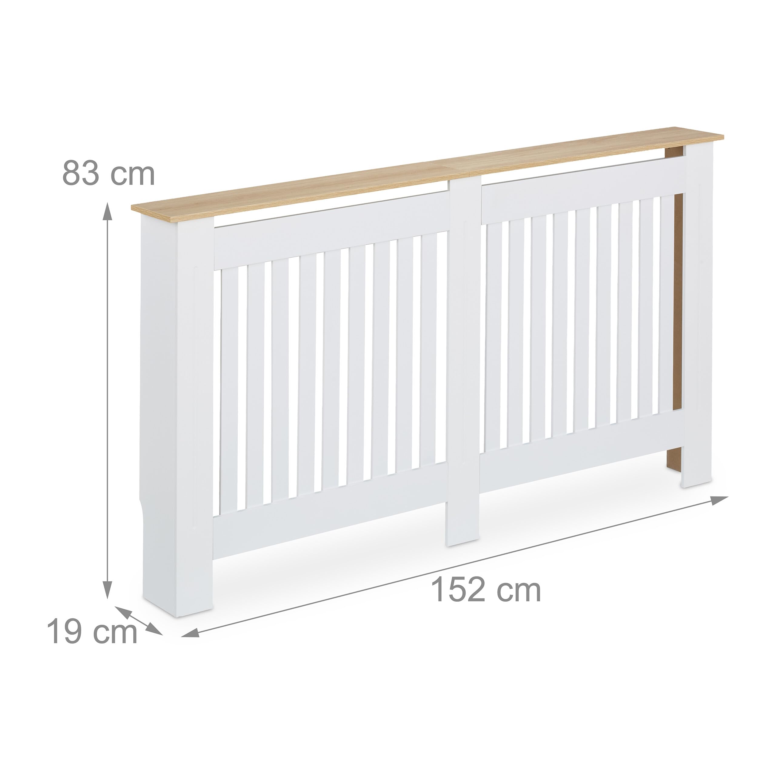 Relaxdays Heizkörperverkleidung, Lamellen, HBT 83x152x19 cm, für alte Heizkörper, Heizungsabdeckung mit Regal, MDF, weiß