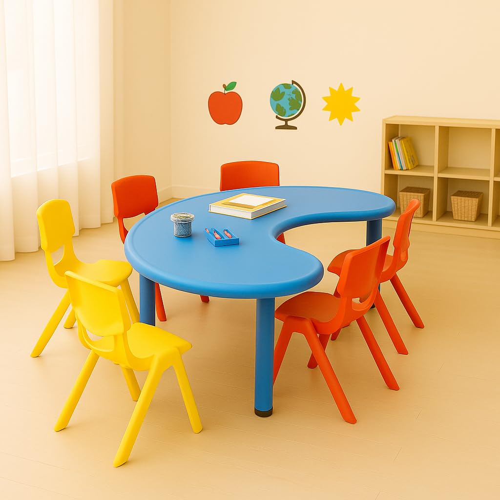 eHomeKart Kids Half-Moon Table – Front Round Shape, Perfect for Home Use (53 x 20 x 20 inches) – Color May Vary – Chairs NOT Included (1 Table Only)
