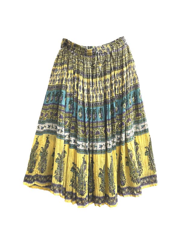 LA CERA Women's Printed Cotton Pleated A-Line Skirt, Elastic High Waist Midi Length, Summer Casual Wear