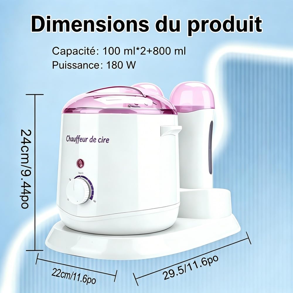 Chauffe-cire 3 en 1 - Contrôle de la température réglable - Chauffe-cire professionnel pour épilation des jambes et du corps - Pour homme et femme 800 ml