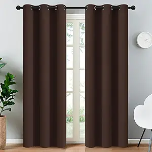 Yakamok Premium Room Darkening Thermal Insulated Curtains for Bedroom/Living Room - Classic Grommet Top (2 Panels, Chocolate Brown, 38 Inch by 84 Inch)