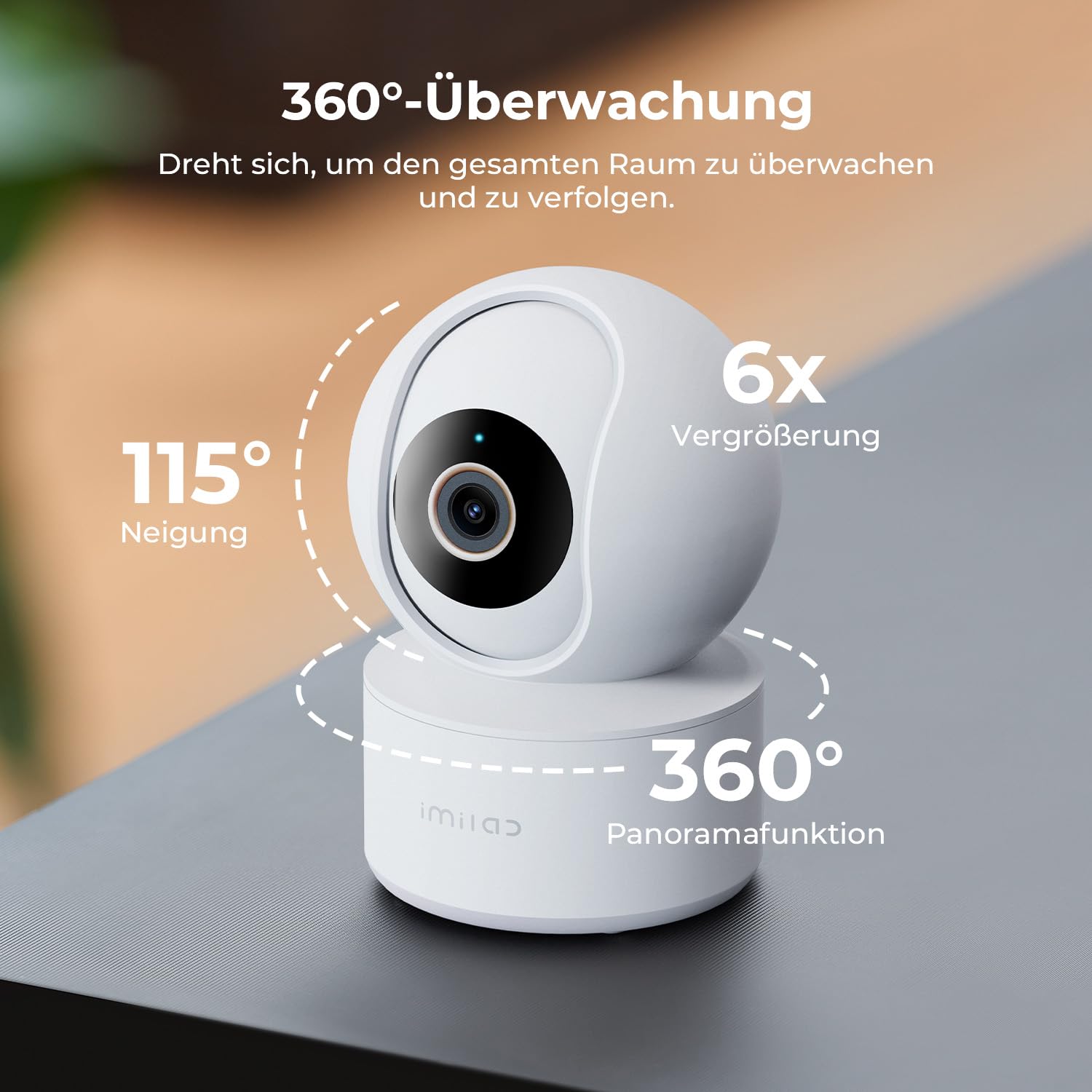 IMILAB C22 Cámara de Interior - 3K UHD WiFi 6 Cámara con 360° PTZ, fotocamera per neonati/animali domestici, visione notturna a colori, audio a 2 vie, rilevamento AI, archiviazione locale e cloud