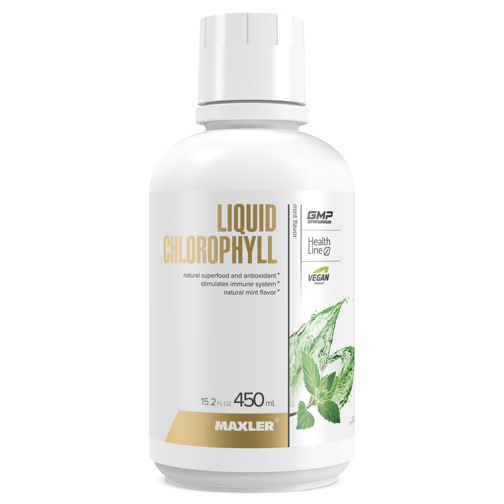 Maxler Suplemento líquido de clorofila com clorofilina 132 mg, sabor menta, 15 porções, 449 mL