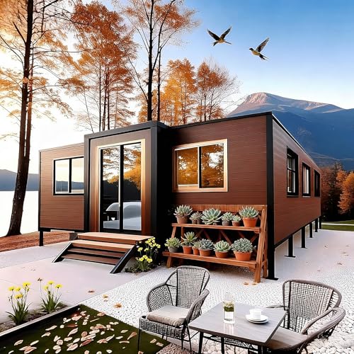 Portable Tiny Homes for Sale Prefab 20ft 40ft, Mobile Expandable Container Tiny Houses to Live in for Adults with 2-3 Bedrooms 1 Fully Kitchen & Bathroom for Hotel Booth Office, Modular Foldable Home