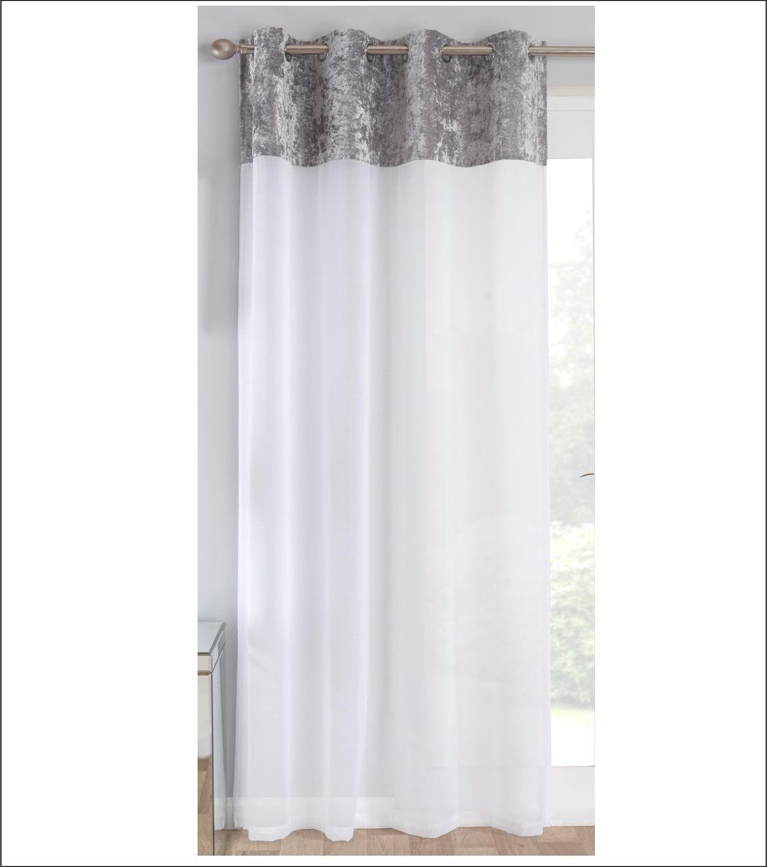 Liberty Linen Sheer Voile Curtain Panel With Crushed Velvet Eyelet Header Silver 72" (183cm) Drop - Curtains At Home