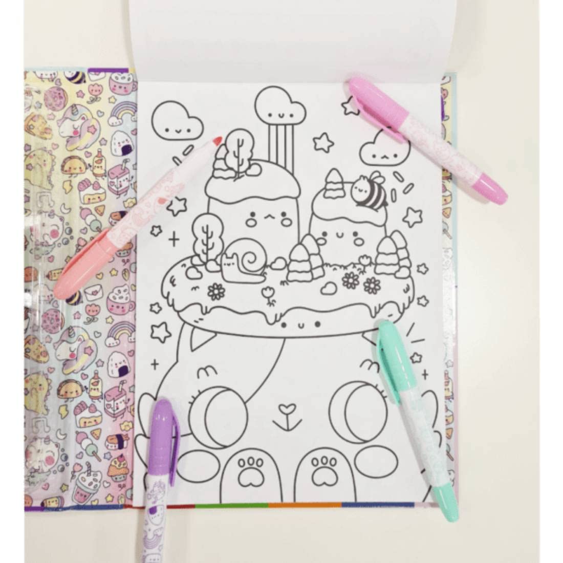 Hinkler Pty - Kaleidoscope Colouring Kit - Kawaii Kingdom - Art and Craft Activity for Ages 6-12 Years - Includes 6 Pastel Markers, 1 Sheet of Temporary Tattoos and Over 30 Colouring Pages - Image 3