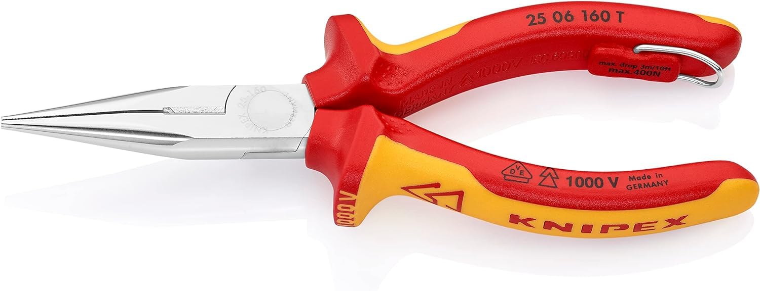 KNIPEX Alicate de montaje (alicate de radio) en blister cromado aislados con fundas multicomponentes, según norma VDE 160 mm, 25 06 160 T BK