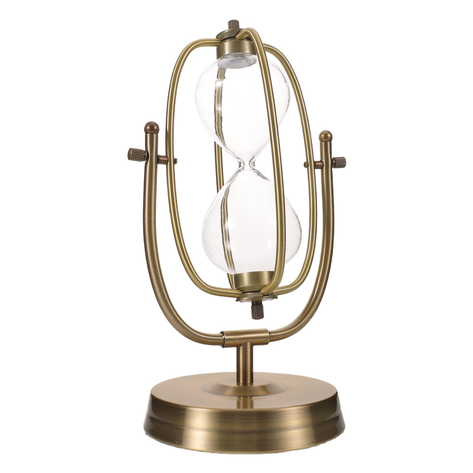 Reloj de arena vintage grande sin arena, marco metálico giratorio para mesa de despacho