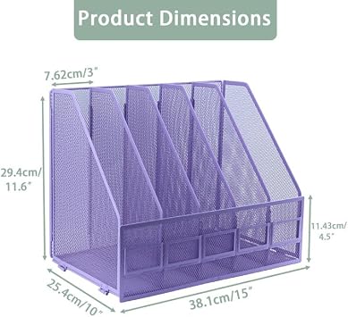 A4 File Holder Folding Bookshelf, 5 Vertical Compartments magazine file holder, Desk Organizer Document Folder for Office School and Home, Purple
