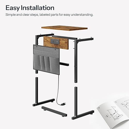 Miniatura 9 de HOOBRO Juego de 2 mesas auxiliares en forma de C con estación de carga, mesas auxiliares de sofá de 28 pulgadas de alto para espacios pequeños,