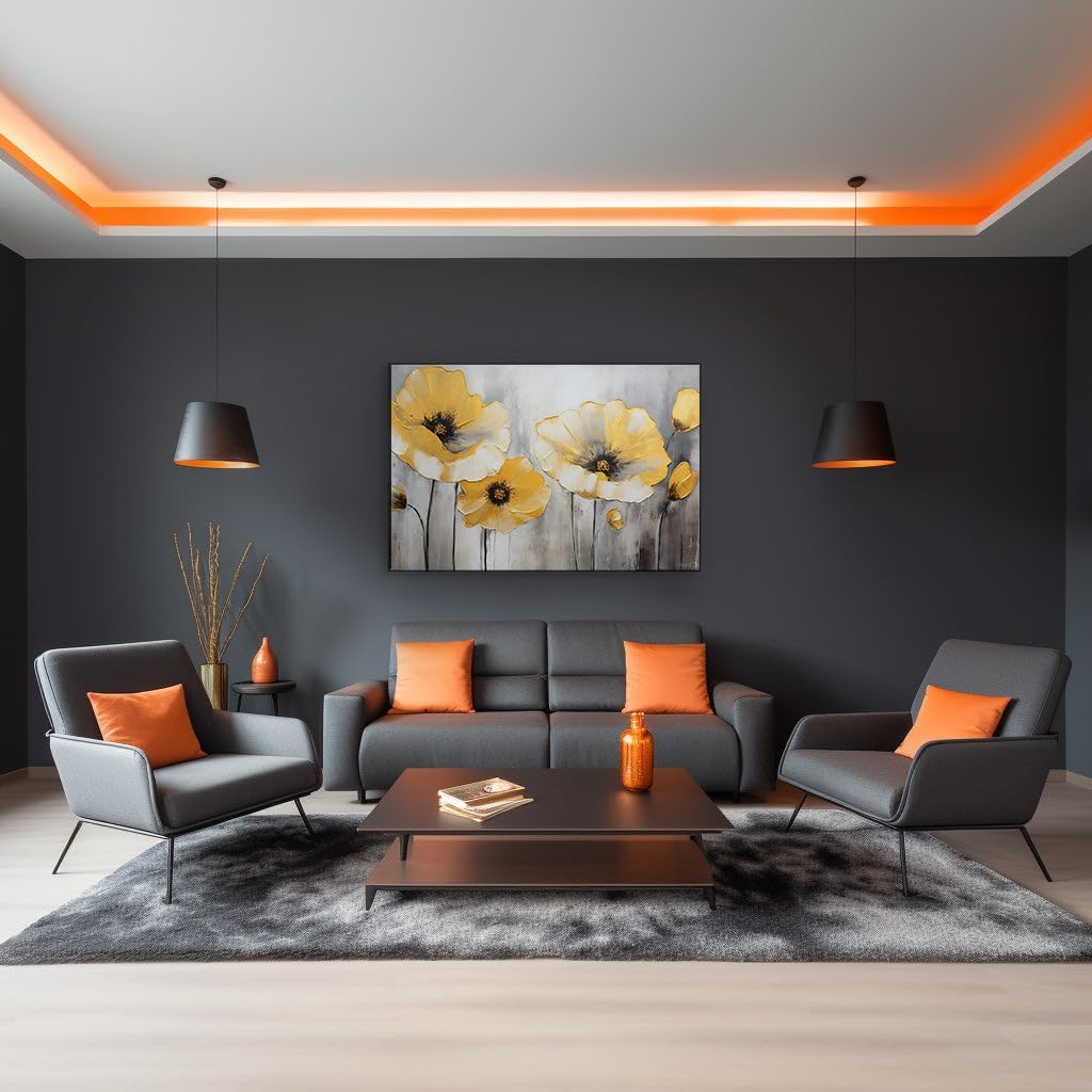 Canvas for Living room. Vibrant Brushstrokes of Yellow Unveil the Dynamic Essence of Modern Abstract Poppies, 27 x 18 inch Canvas Wall Art - Contemporary Masterpieces - Zen Wall Decor