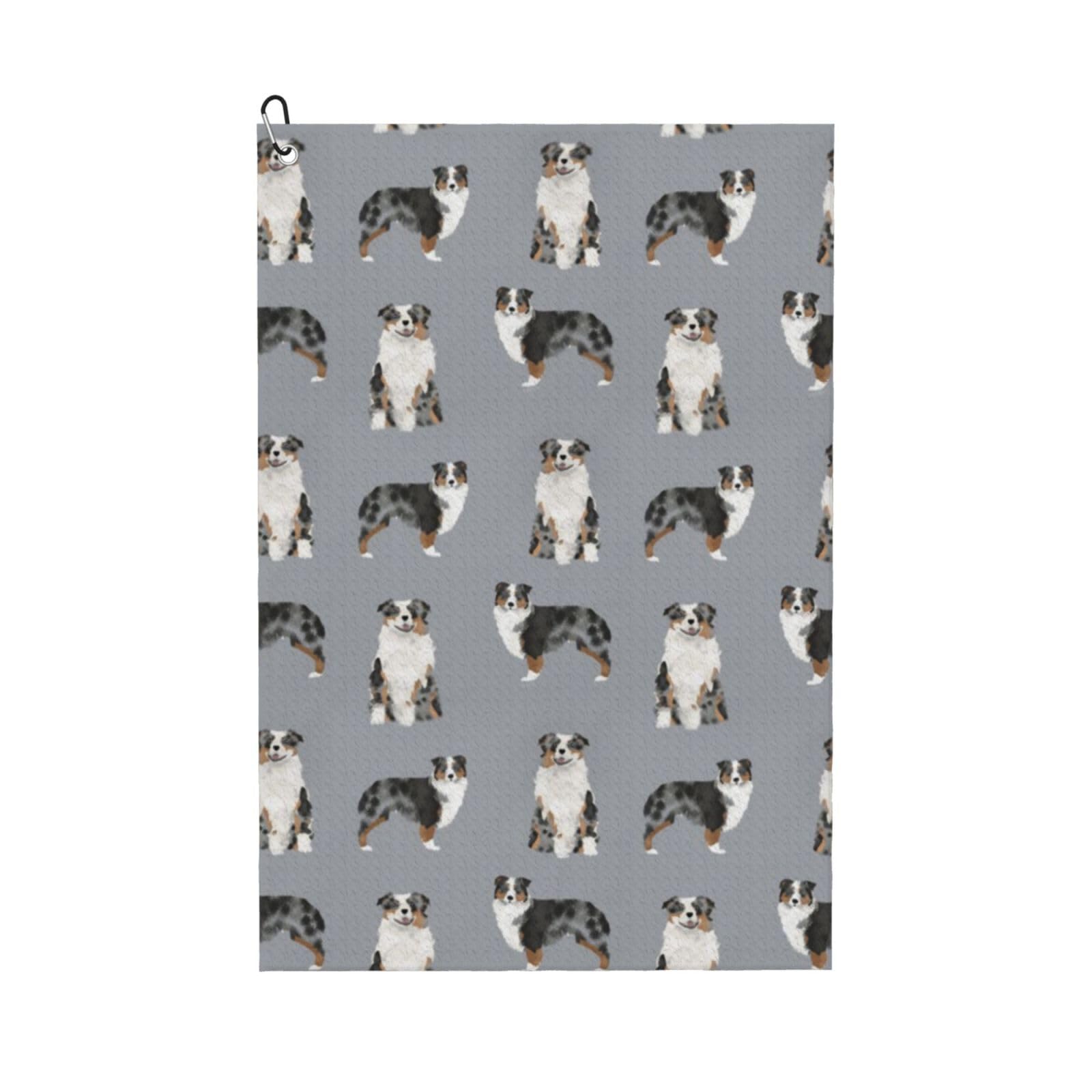 Hnnkloy Australian Shepherd Blue Merle Dog Simple Grey, 16x24 in Portable Waffle Golf Towels with Carabiner Clip for Golf Bag
