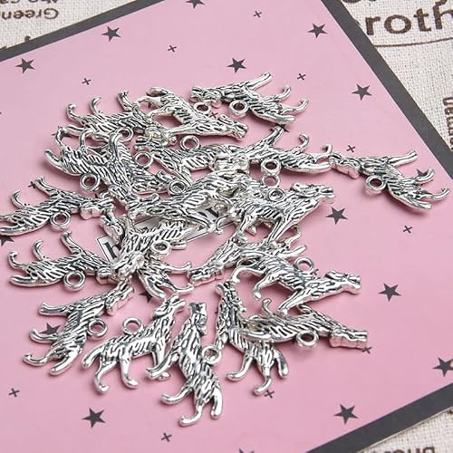 Ximimark 50 Pcs Wolf Charms Wolf Pendants Tibetan Silver Tone Double Sided 3D 28 X 15 Mm, Making Diy Handmade Accessories Craft Making Or Jewelry Decoration #TOP7