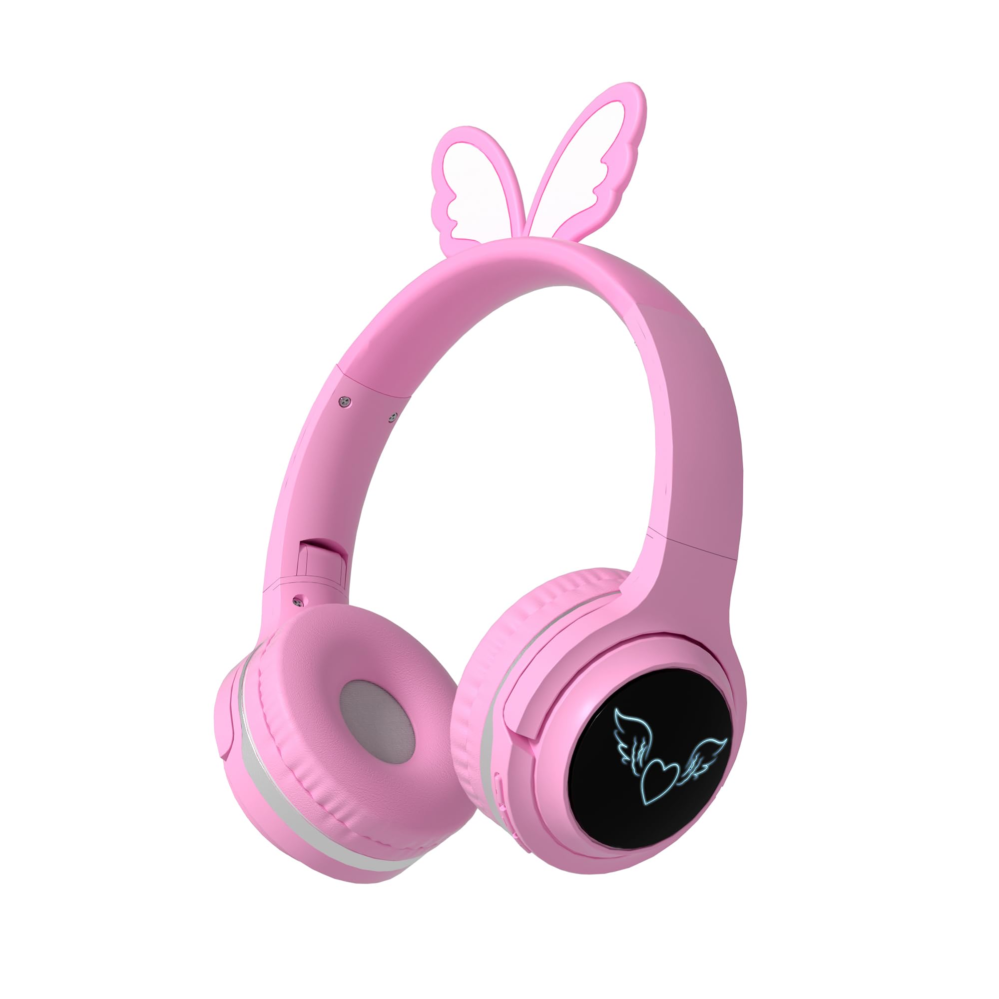 Cuffie wireless per bambini, volume limitato 85 dB, luci LED, batteria 40H, farfalla rosa