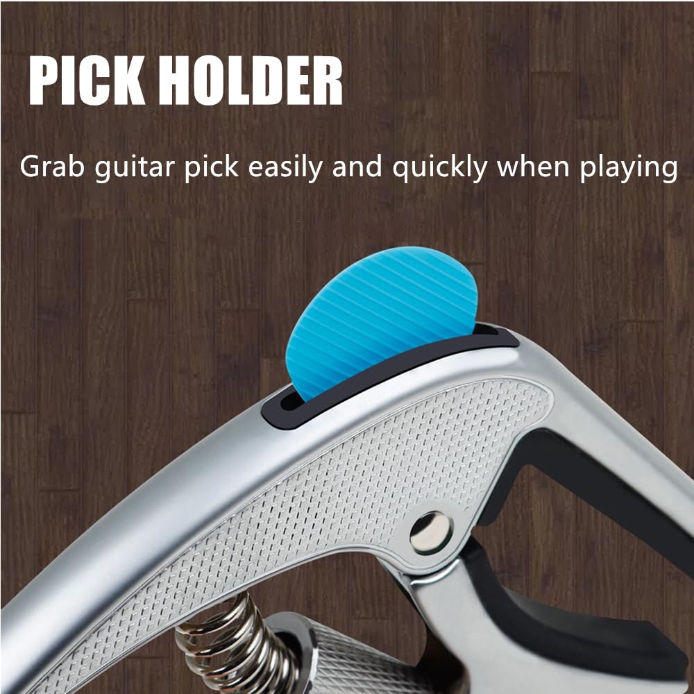 CANTUS Adjustable Guitar Capo for Acoustic Guitar Electric Guitar Ukelele with Guitar Picks and Guitar Pick Holder Guitar Accessories (Silver) - Image 4