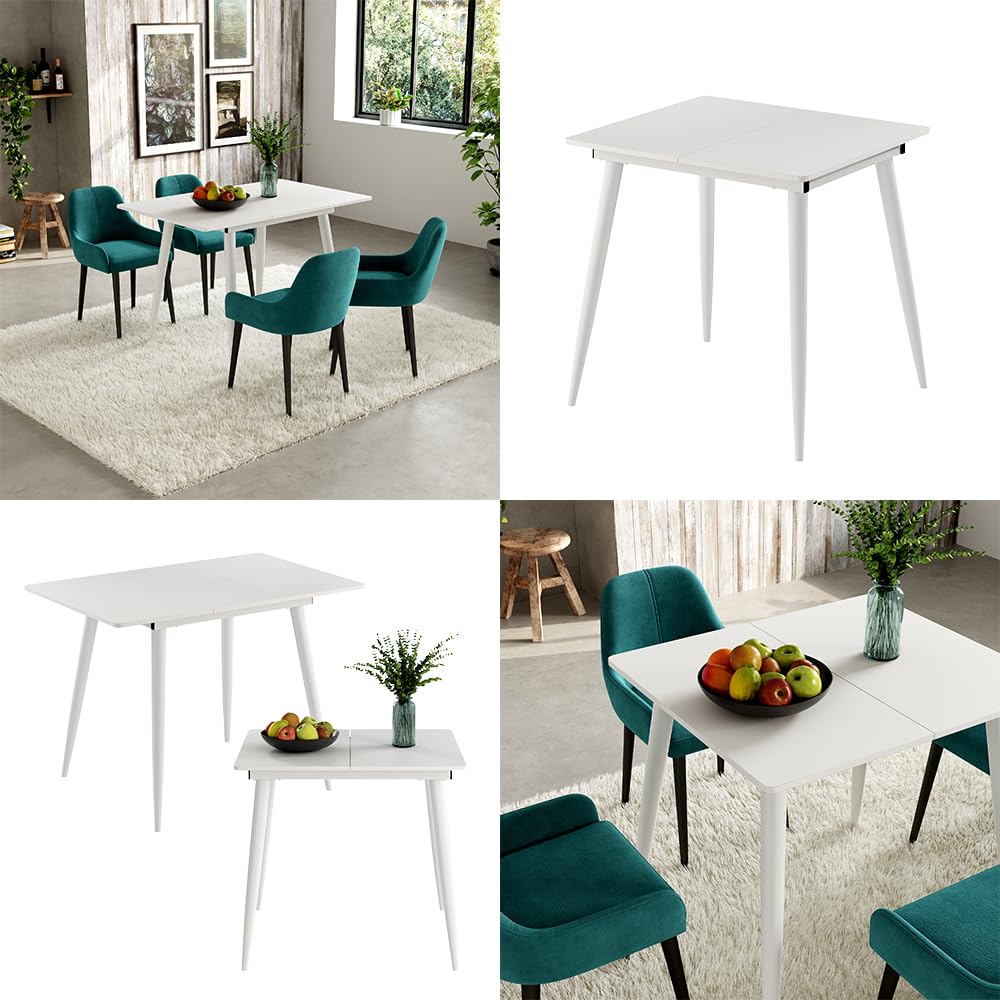 Vicco Mesa de Comedor Beaver, Blanco, 80-110 x 70 cm | Extensible, para uso flexible como mesa de comedor o de trabajo