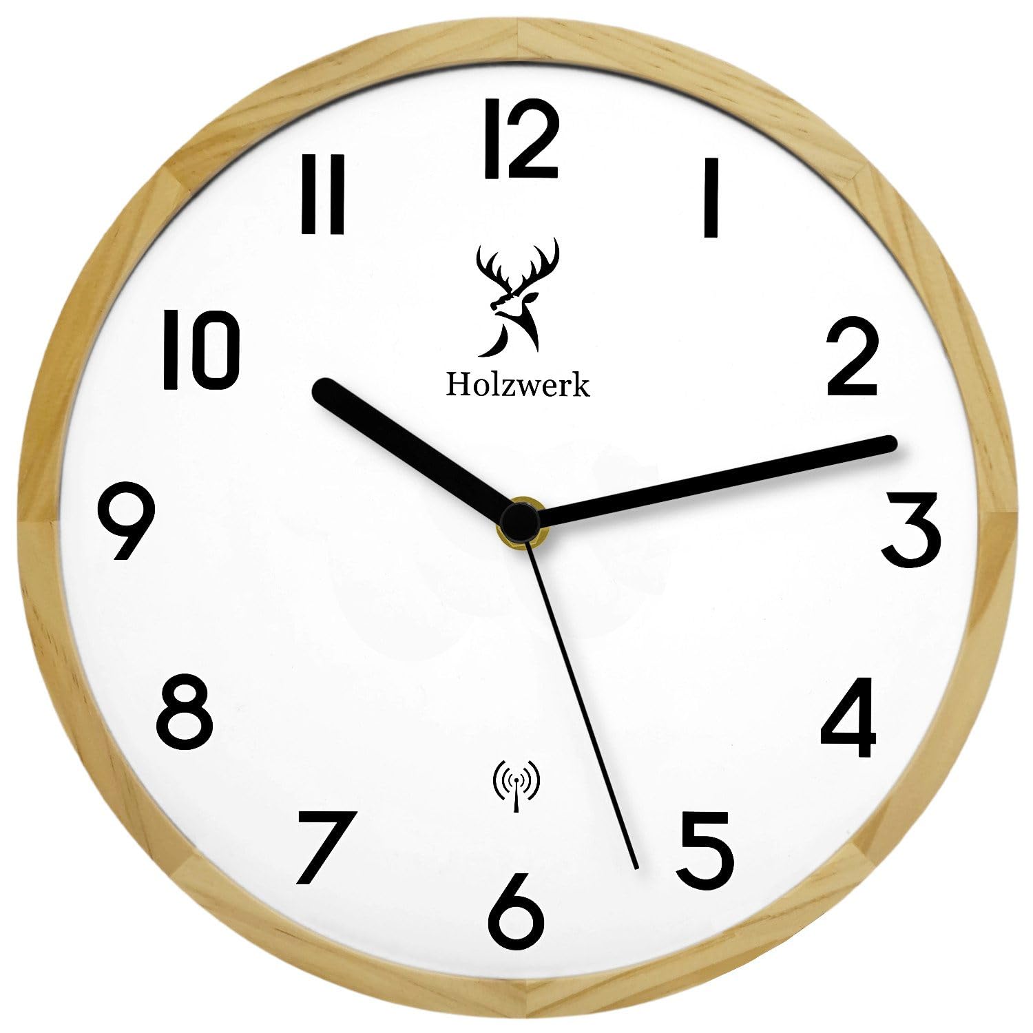 Horloge murale radio-pilotée silencieuse en hêtre naturel Holzwerk Germany 25 cm