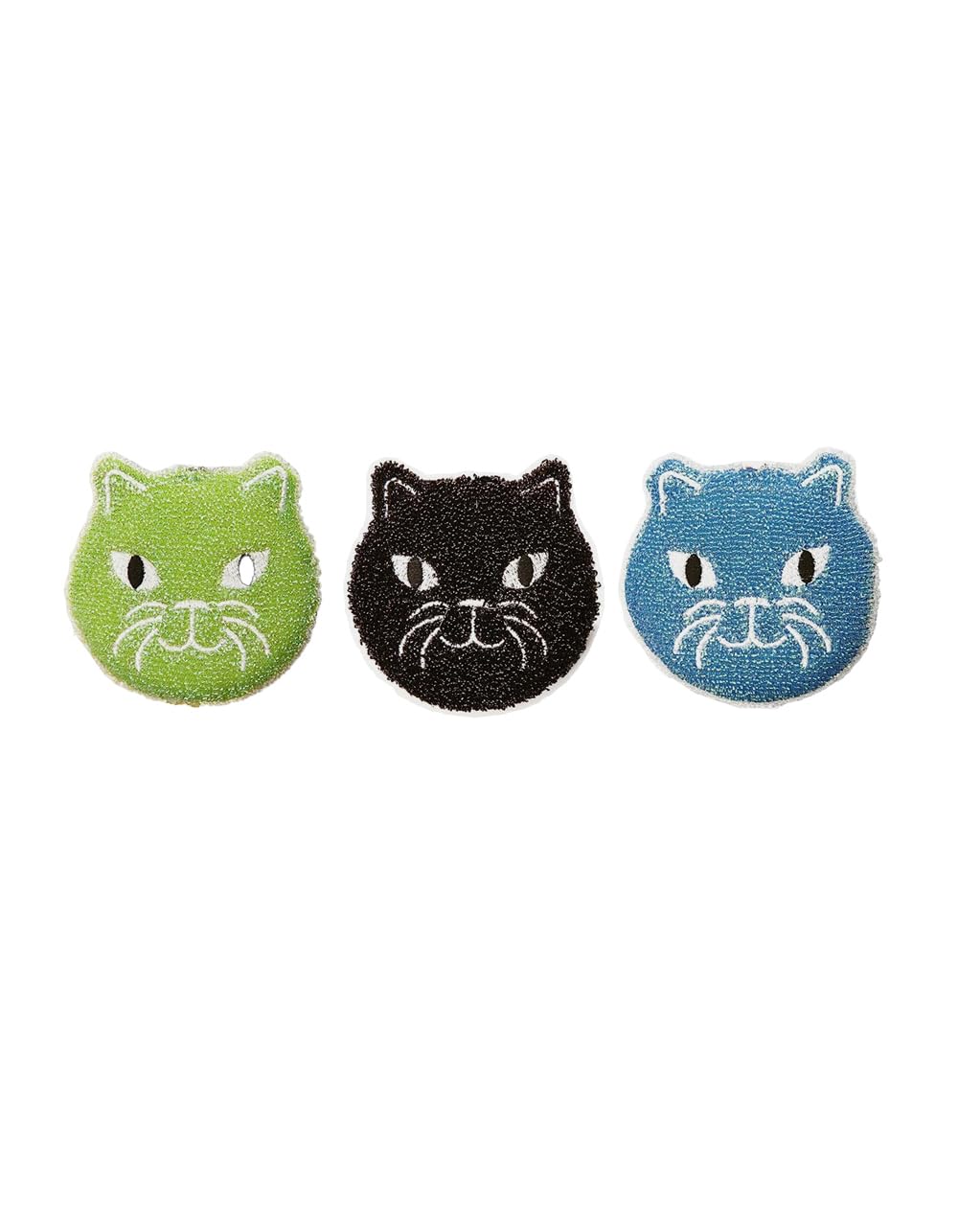 Kikkerland Black, Green, Blue Cat Sponges Set Of 3
