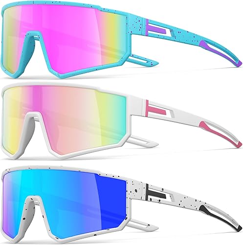 IKTOD Paquete de 3 lentes de sol polarizados para correr para mujeres y hombres, protección UV, para ciclismo, béisbol, pesca