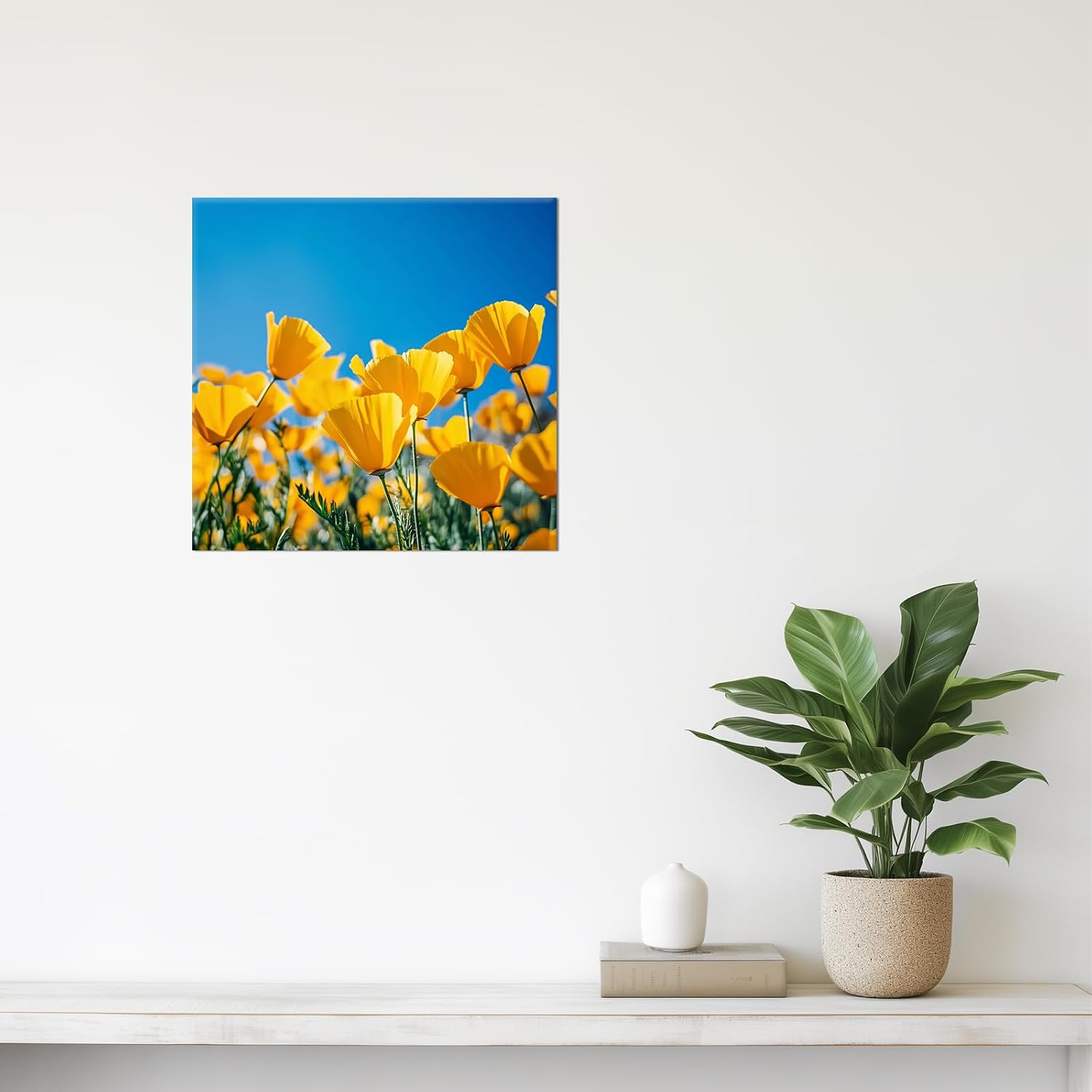PLIDAAYO Flower Wall Art Yellow Flower with Blue Sky Canvas Print Picture Nature Realism Landscape Poster Painting for Living Room Bedroom Kitchen Home Decor(Flo-03,32"x32")