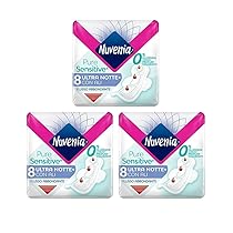 Nuvenia – Assorbente Pure Sensitive Ultra Notte con Ali – Superficie Delicata per Pelli Sensibili – Confezione da 24 Assorbenti