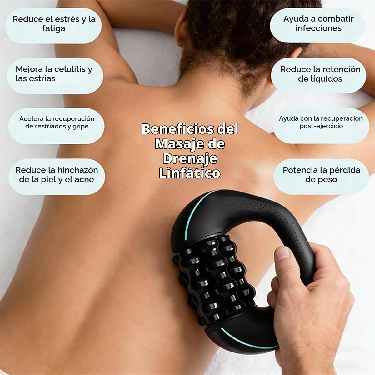 Masajeador de Rodillos Eléctrico Portátil, Rodillo de Masaje Eléctrico con Mango, Masajeador EléCtrico de Mano con Rodillos, 3 Niveles de Intensidad para Espalda, Cuello y Piernas