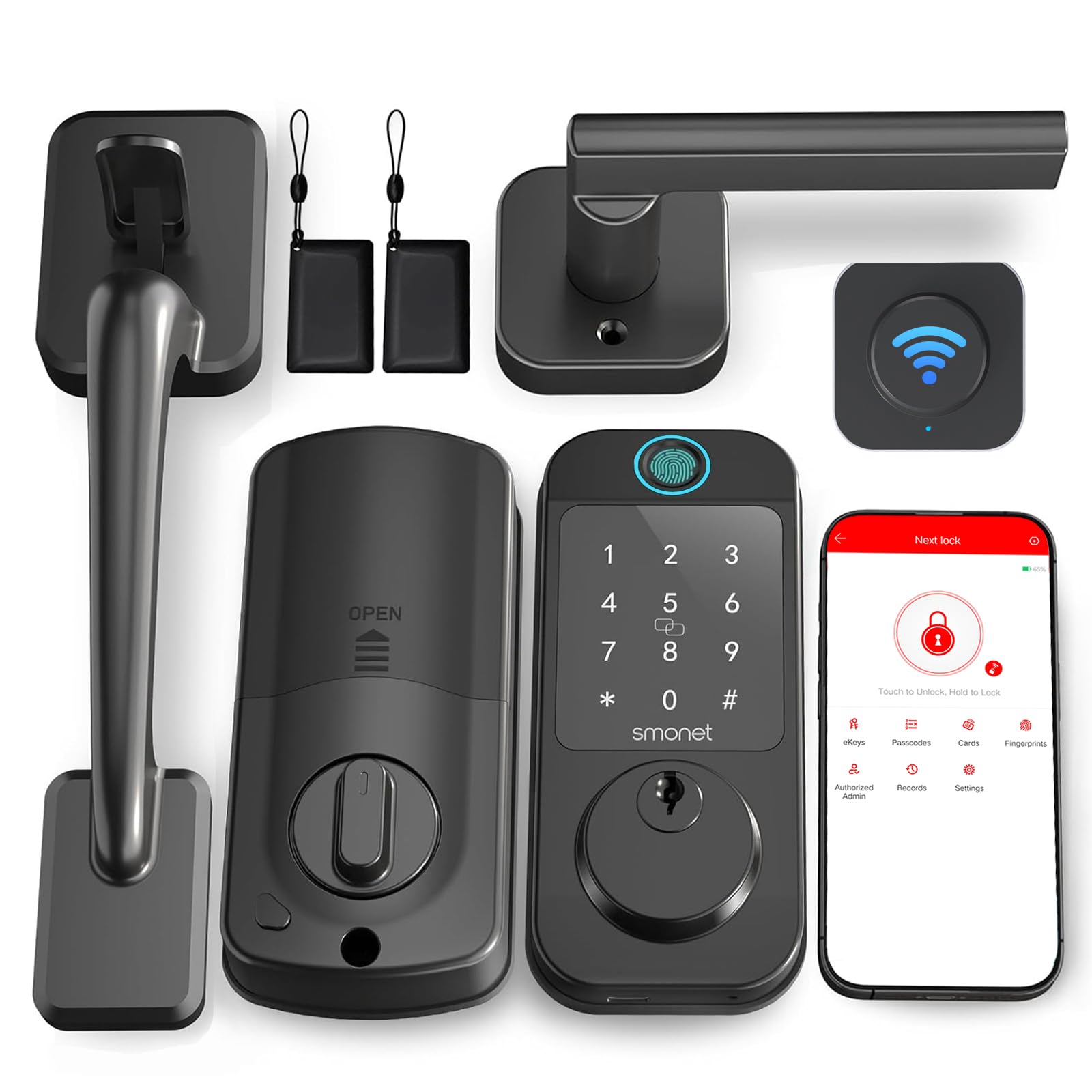 Smart Pod Touch セット Smart WiFi Door Lock Set: SMONET Keyless Entry Front Door Handle