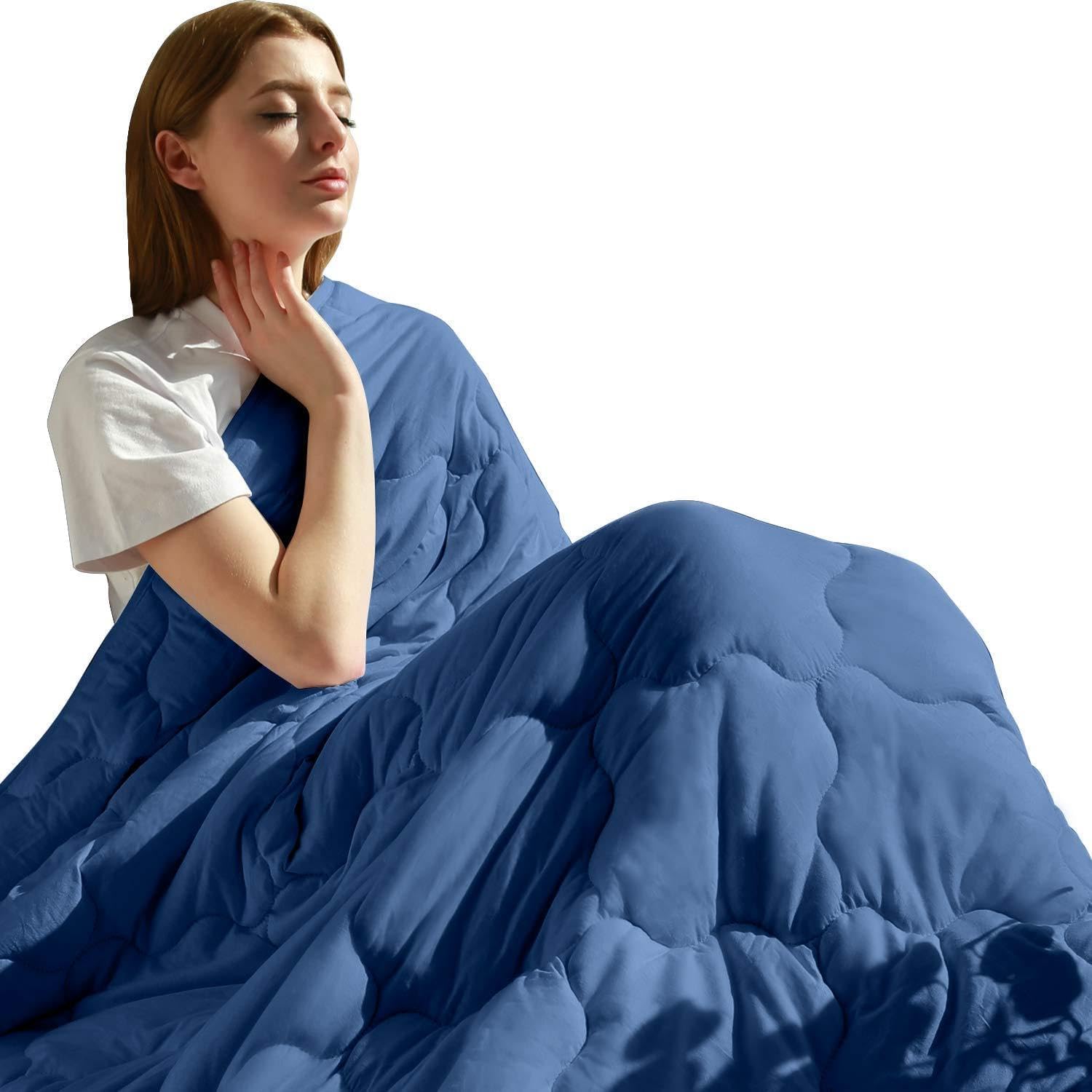 MAXIJIN Modern Weighted Blankets 15 lbs for 130-170lb Adult 100% Cotton Twin Size Heavy Blanket for Sleeping (48"x72" 15lbs, Blue)