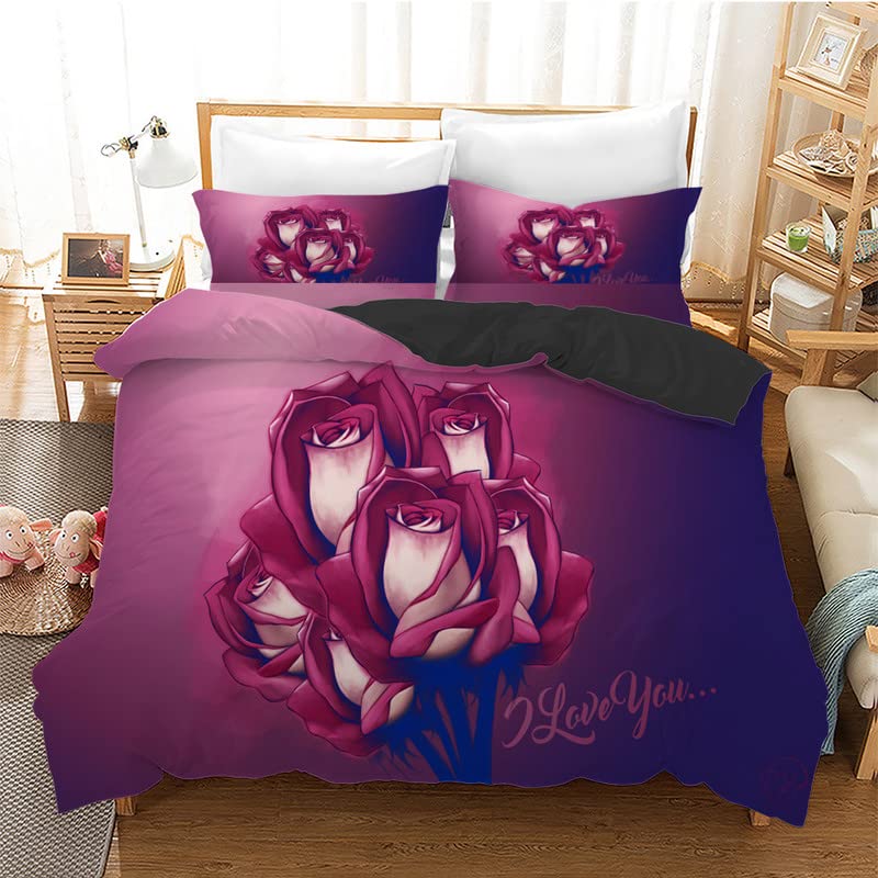 Housse de couette 160x200 amour rouge en microfibre avec 2 taies d'oreiller