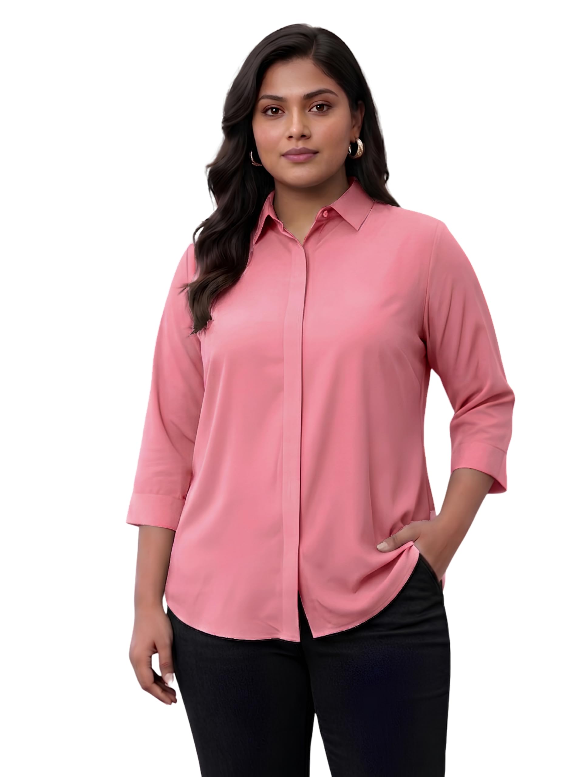 indietoga Women Plus Size Solid Concealed Placket Rayon Longline Shirt (XL to 7XL)-picture-19
