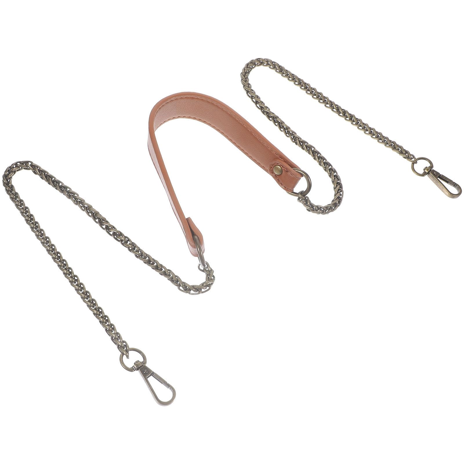 Correa de cuero marrón SHOWERORO con mini cadena; elegancia ligera y resistente para bolsos de moda