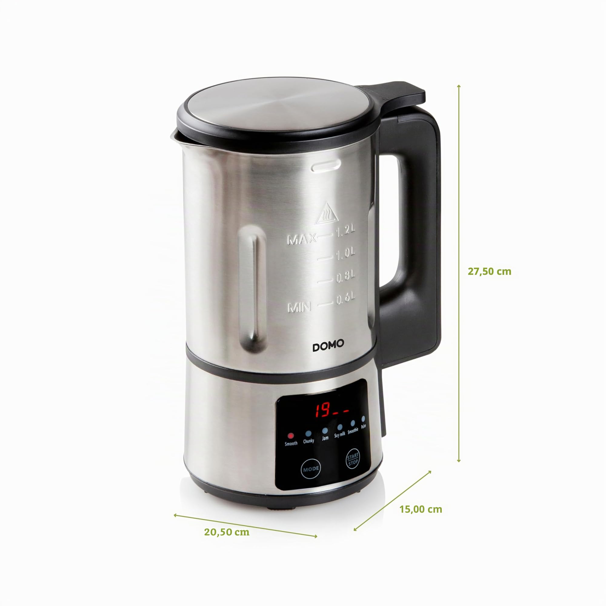 DOMO DO727BL - Frullatore da minestra da 1,2 l, con 6 programmi automatici, acciaio inox/nero