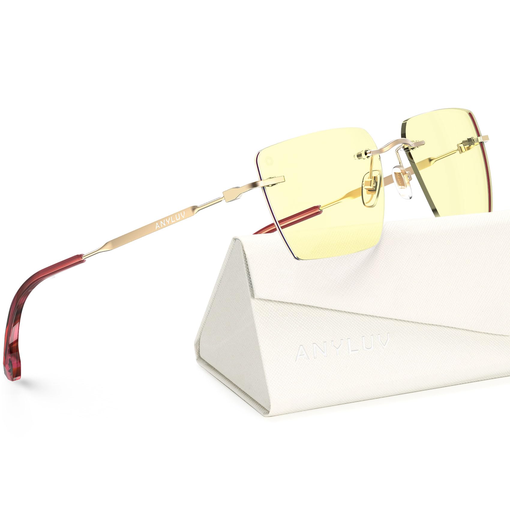 ANYLUV Rimless Blue Light Glasses for Women/Men, Fashion Lightweight Blue Light Blocking Glasses with Stylish Metal Temples