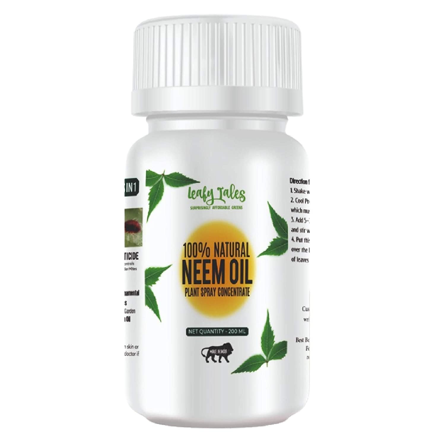 Leafy Tales Neem Oil Pure Cold Pressed, Water Soluble for Plants | All Purpose Indoor & Outdoor Plants, for Plant infestation (200 ml concentrate can make up to 45 spray bottles)
