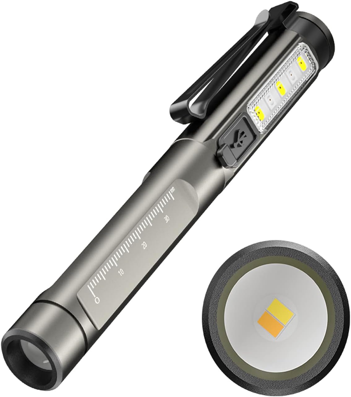 LED Rechargable Pen Lights Flashlight, Penlights with White+Yellow Lights, Pocket Flashlight Inspection Lights with Clip & UV Lamp
