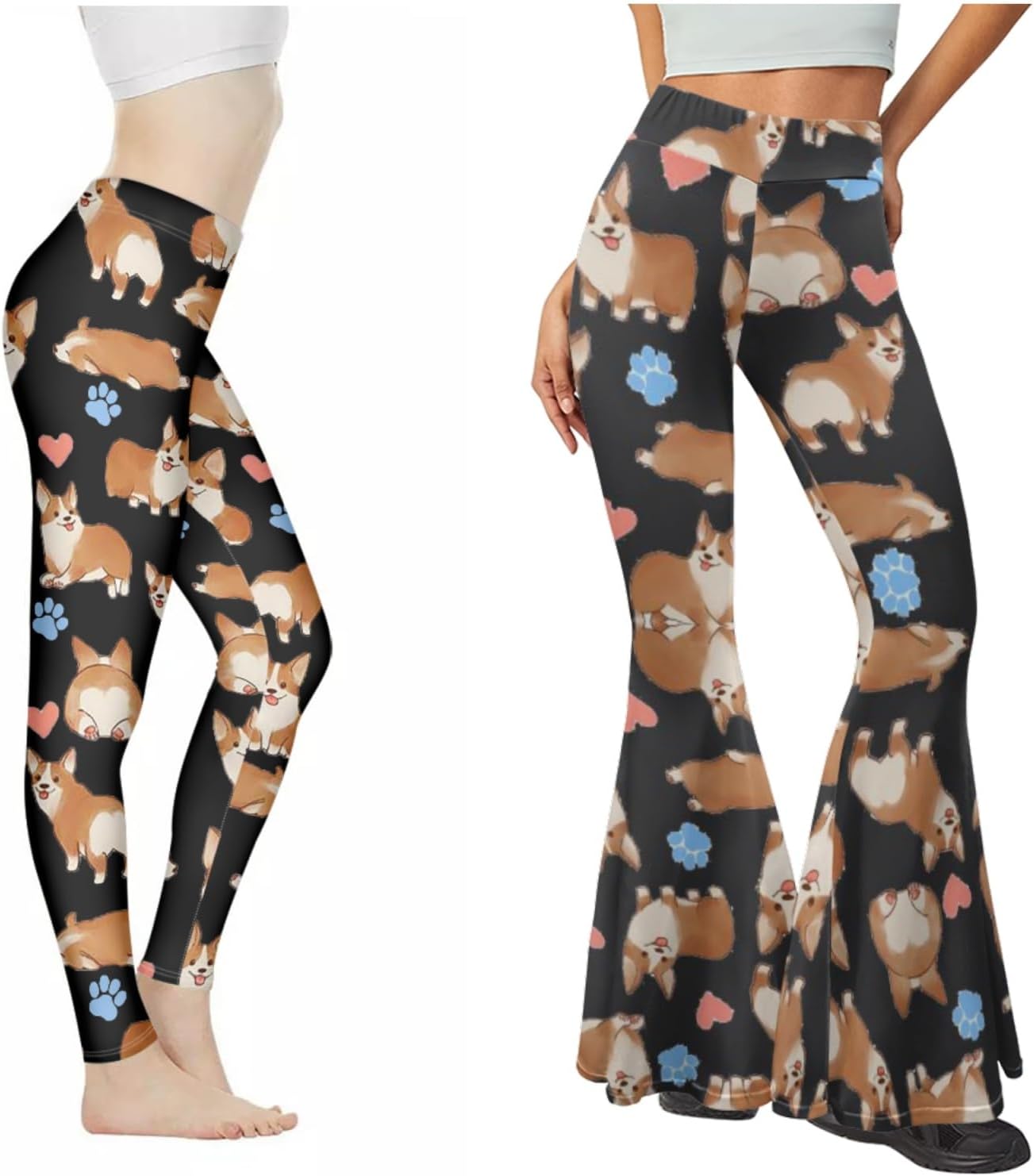 FUSURIRE 2 Pcs Yoga Pants Flare Leggings with Tummy Control, High-Waist Bell Bottoms Butt Lift Fitness Tights Dress Set S-2XL