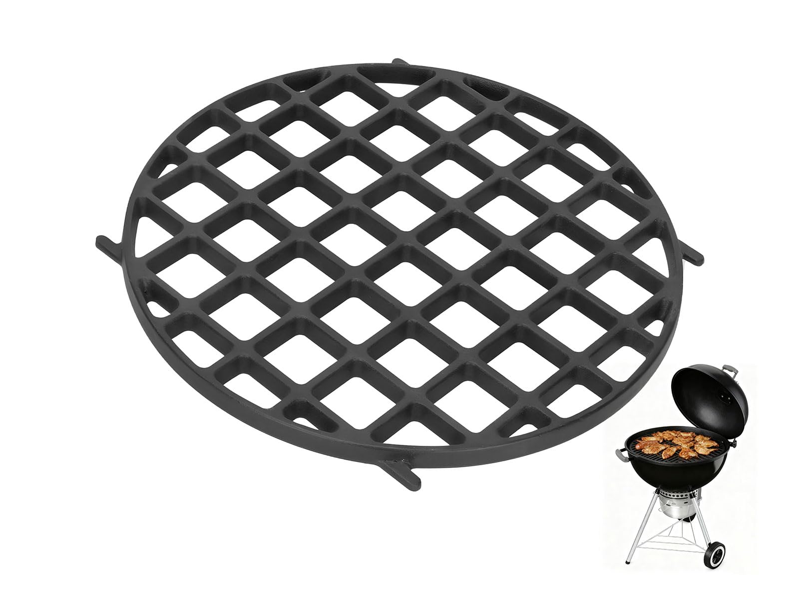 Cast Iron 12" Gourmet BBQ System Sear Grate for Weber Kettle Premium 22-inch Charcoal Grill, Grill Grate Replacement Parts for Weber 22" Performer Premium Grill