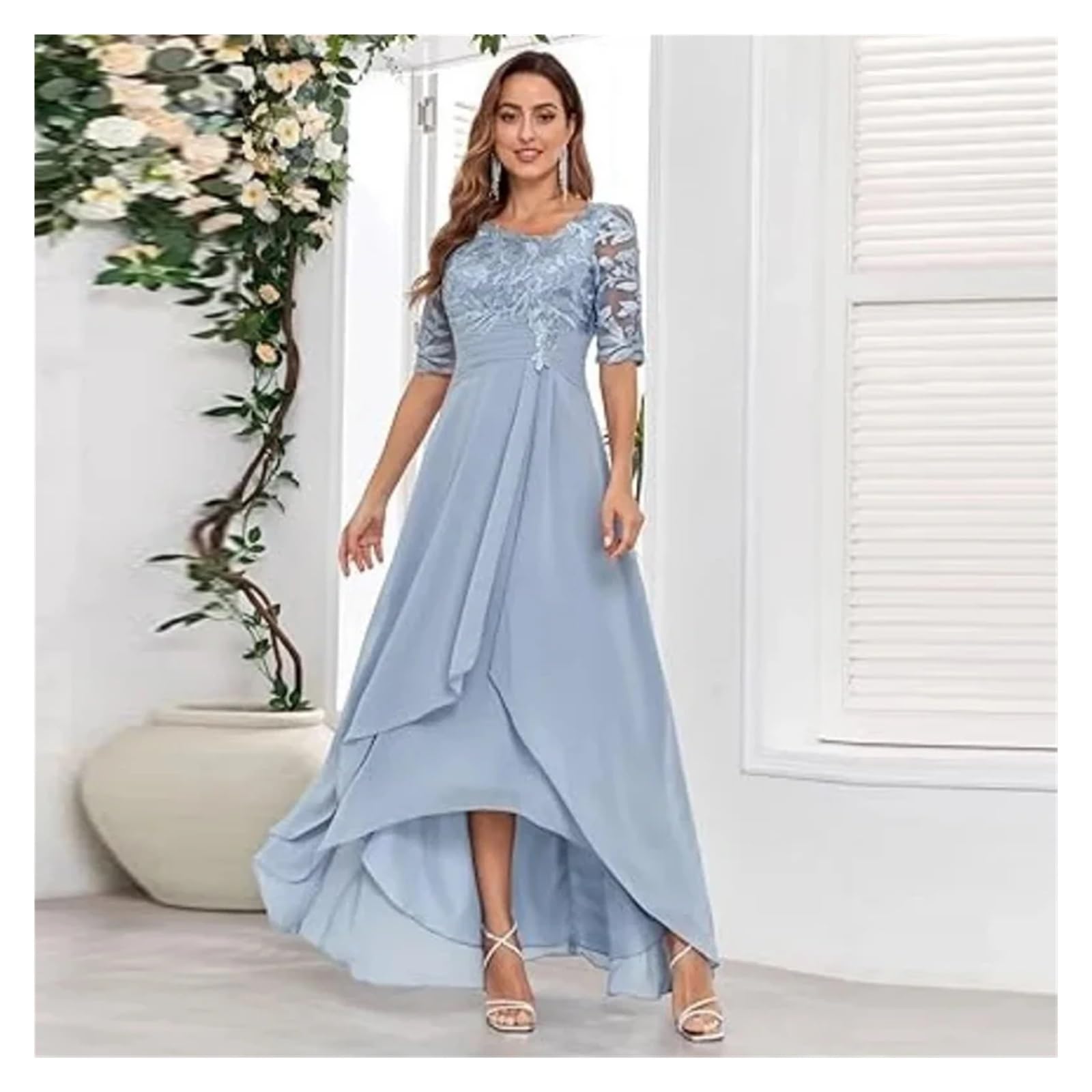 Grazioso Abito da Madre della Sposa in Pizzo for invitata al Matrimonio, Abito da Festa in Chiffon Lungo Fino al Ginocchio(Black,16W)
