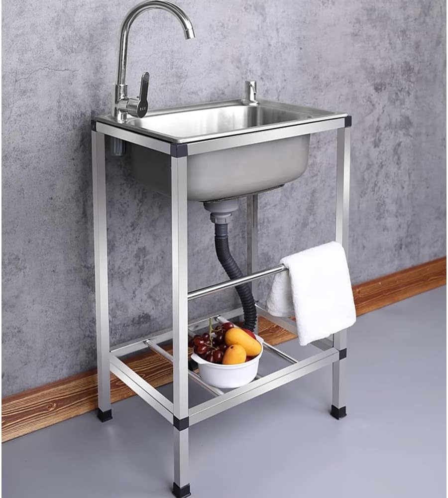 EMISOO Évier INOX De Cuisine Indépendant sur Pied avec Robinet Support ...