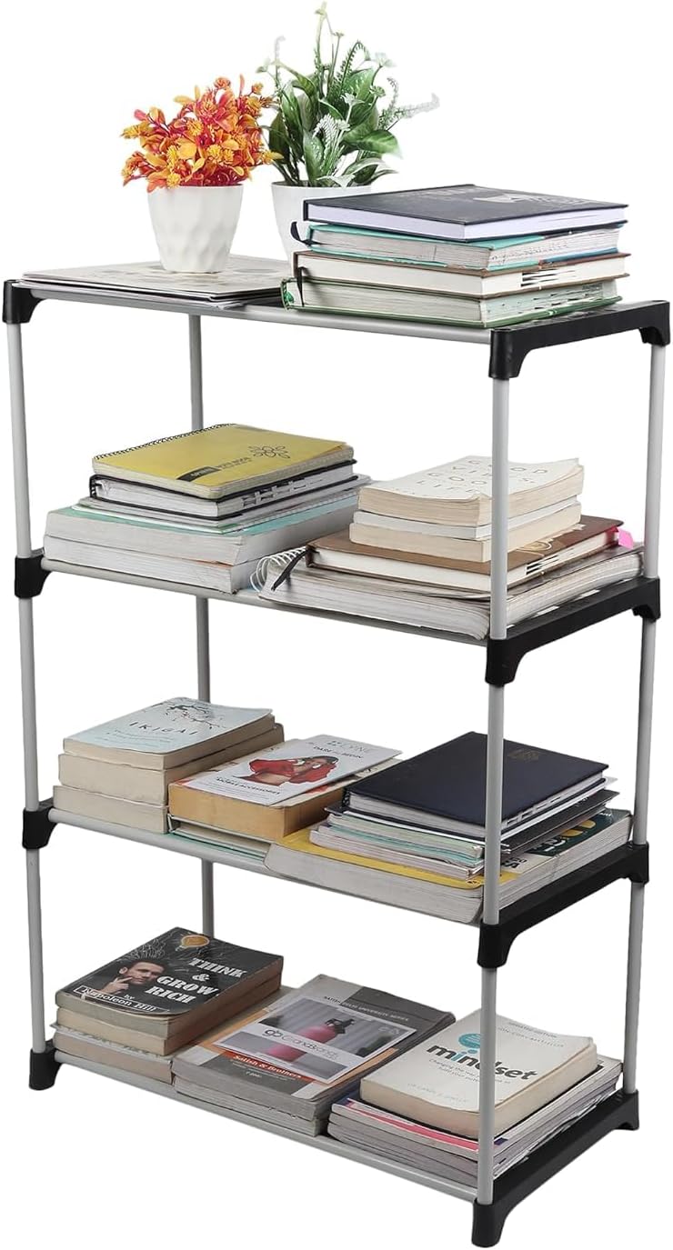 4-Tier Book Rack - Sturdy Multi-Level Storage Organizer for Books, Magazines, and Office Supplies, Space-Saving Design”Adjustable Multi-Functional Book Organizer,Book Rack,Bookshelf Storage