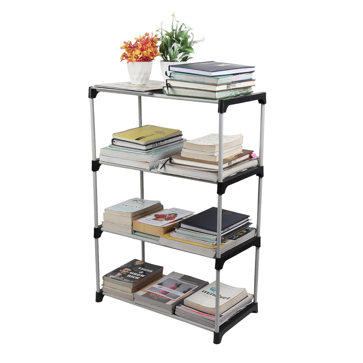 LOTSPEK 4-Tier Book Rack - Sturdy Multi-Level Storage Organizer for Books, Magazines, and Office Supplies, Space-Saving Design”Adjustable Multi-Functional Book Organizer,Book Rack,Bookshelf Storage